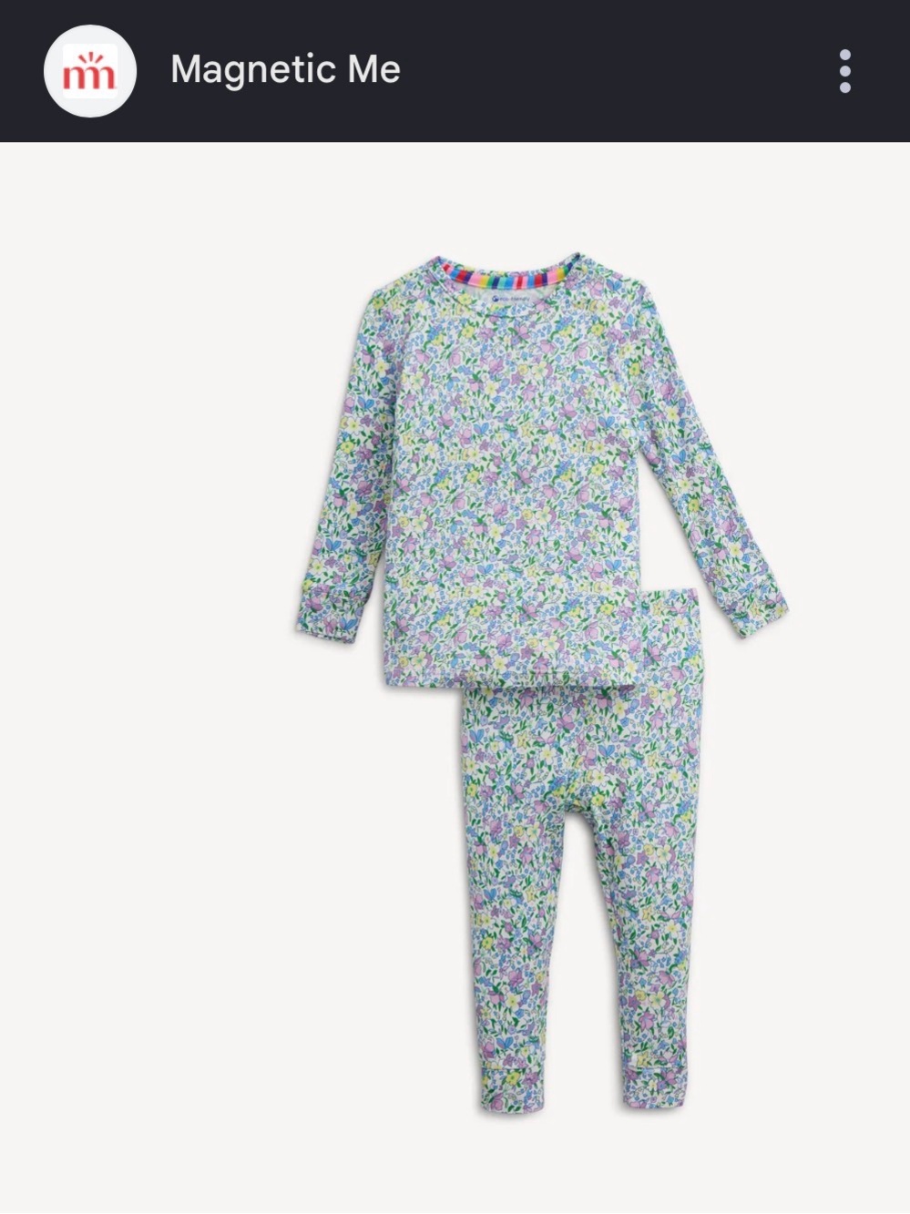 BRAND NEW Magnetic Me Lavender Floral Long-Sleeve Pajama Set with Green Accent